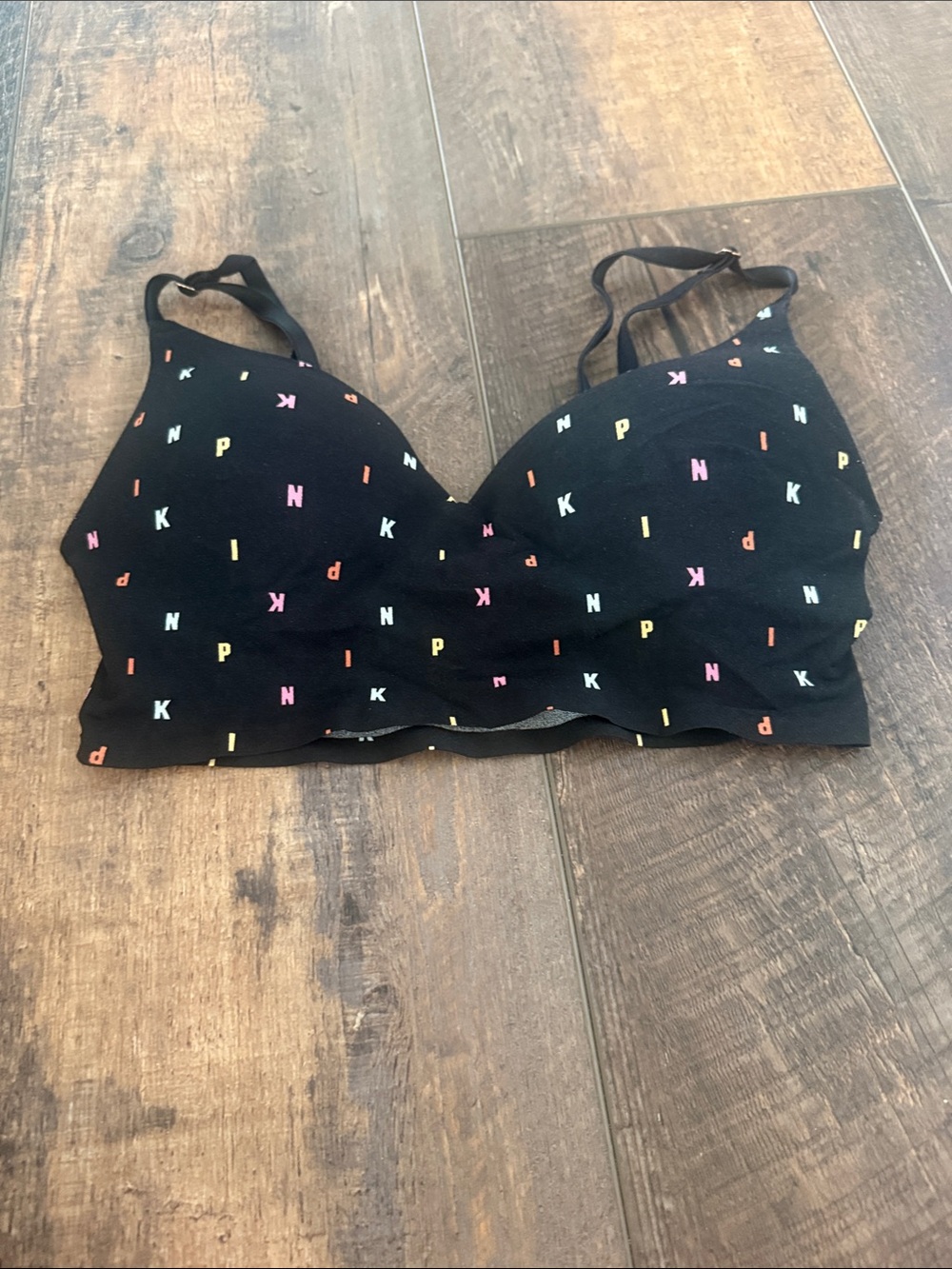 PINK Victoria's Secret Black Logo Print Wireless Bra